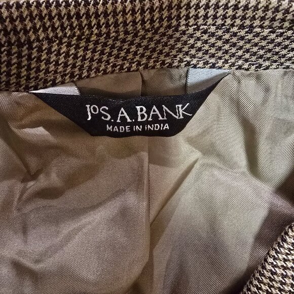 JoS A Bank Signature Pure Wool Houndstooth 2 Button Blazer Brown Tan Sz 48P S - Picture 9 of 13